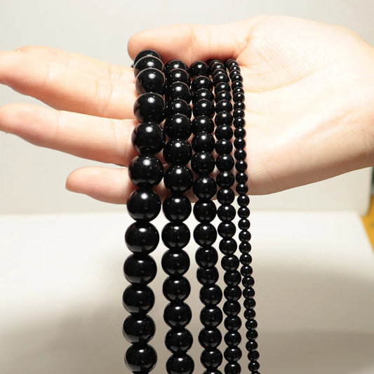 4/6/8/10/12mm Grade A Natural Obsidian Stone For Jewelry Making Black Shiny Round Loose Beads DIY Bracelet Necklace Wholesale