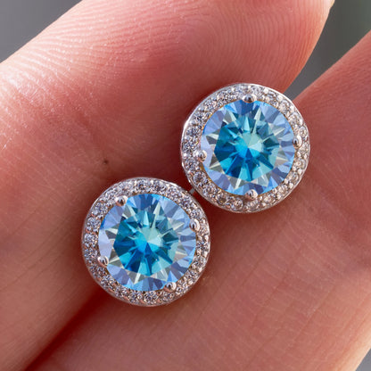 925 Sterling Silver 1 Carat Moissanite Round Earrings Engagement Wedding Daily Work Party Travel Luxurious Gift For Women