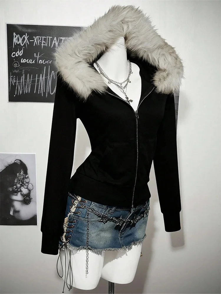 Hoodie Slim Fur Collar Cardigan Sweater Jacket
