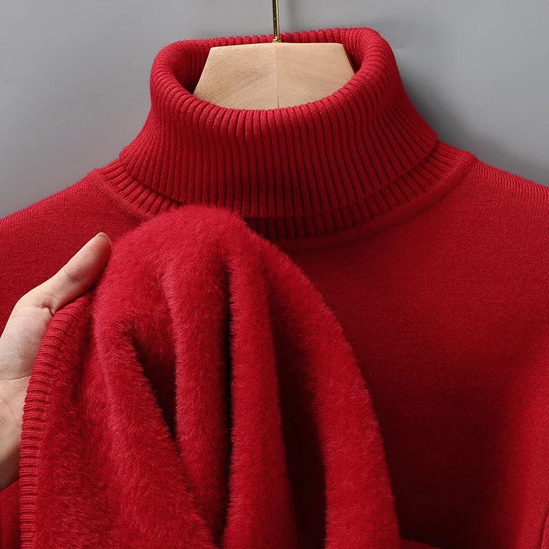 Sweatwear Mens Anti-pilling High Quality Knitted Turtleneck Sweater Slim Fit Long Sleeve Pullover Solid Color Trend Men Clothing