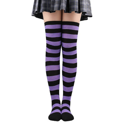 Thigh High Stockings Womens Striped Ladies Girls Black White pink Long Over Above Knee Socks femboy Cosplay Lolita Harajuku Y2k