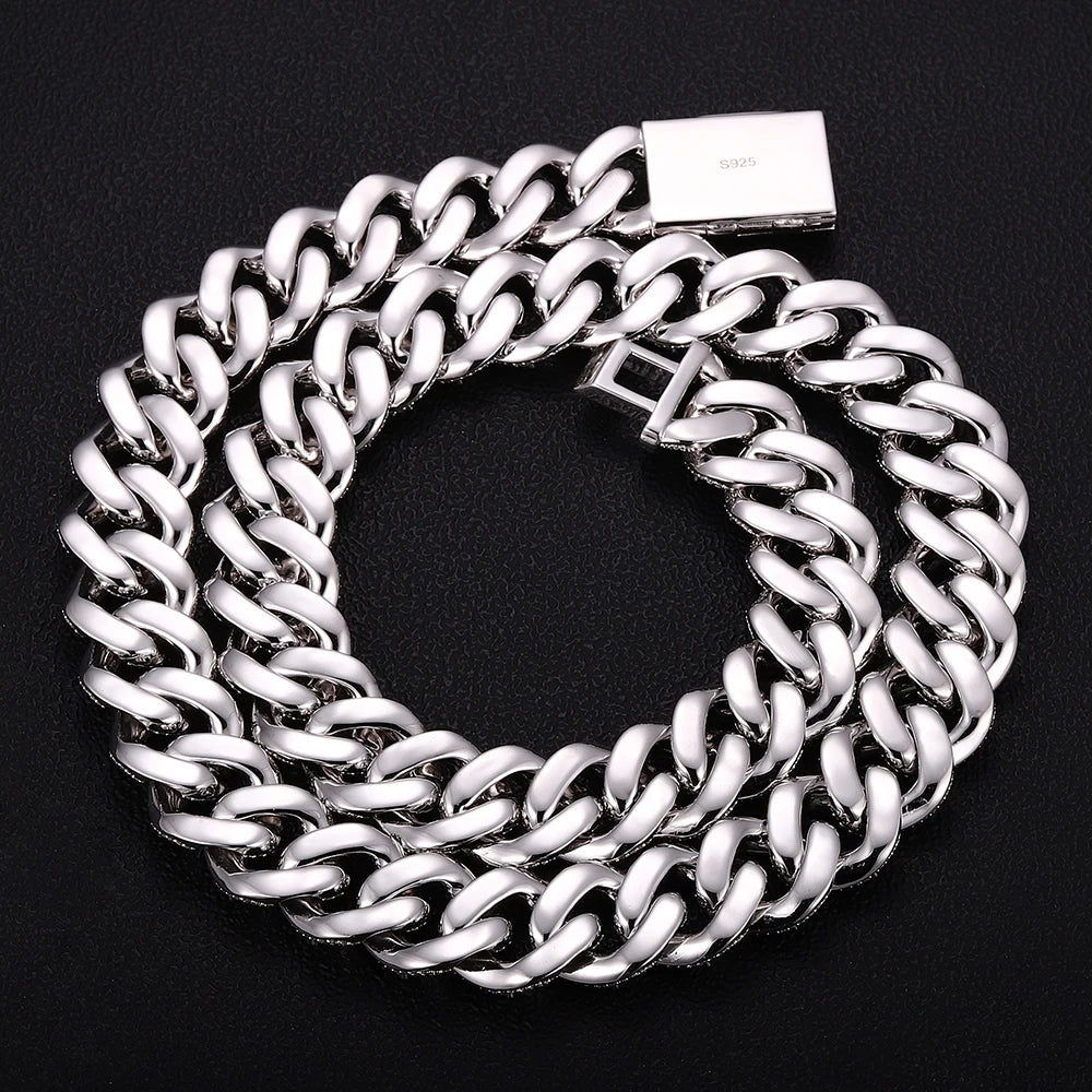 Provence Moissanite Cuban Chain Bracelet for Men 18mm Rock Cuban Link Bangles Hip Hop Link Chain for Man Miami Rapper Bracelet