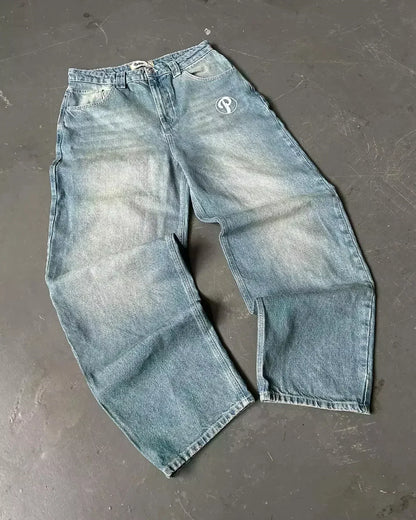 American Fashion Hip Hop Joker Oversized Jeans Women Street Y2K New Clearance Spot Hot Mopping Wide-leg Pants Unisex Loose Jeans