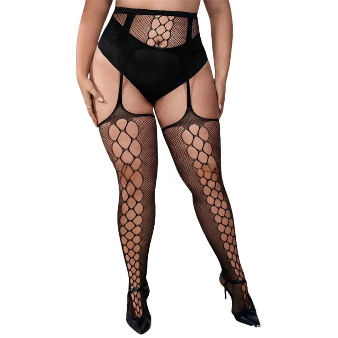 Plus Large Size Lace Mesh Fishnet Long socks Stockings for Women XXL Extra Tights Stretch Comfortable Fashion Legwear Hosiery XL