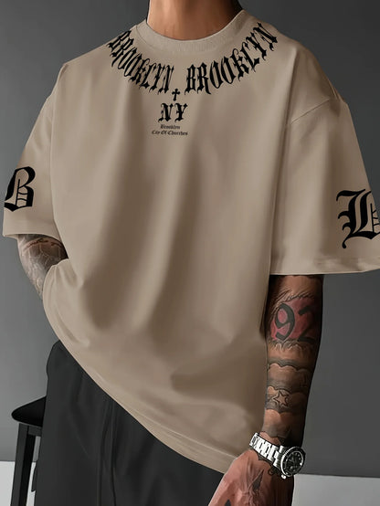Men's 3D Letter Print Casual Sporty Summer Tee
