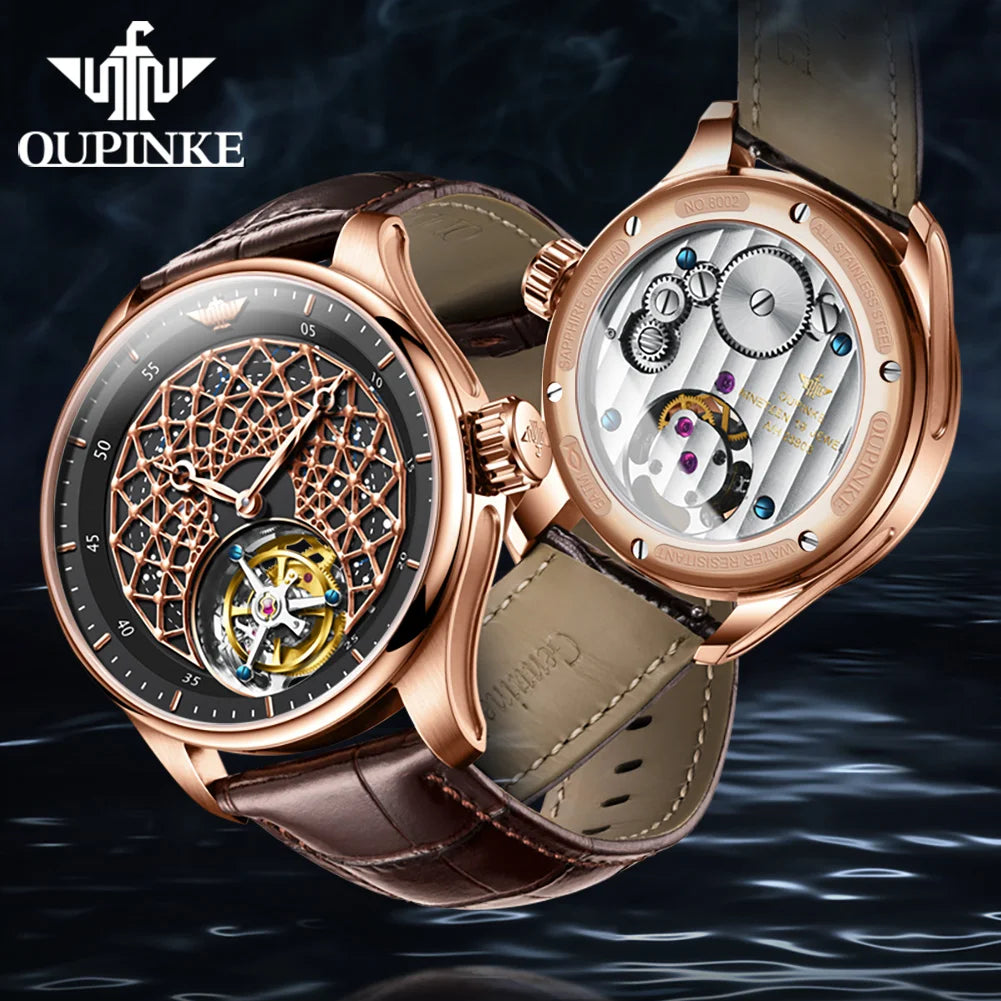 OUPINKE Watch Tourbillon Fully Automatic Mechanical Watch 50M Waterproof Sapphire Mirror Watches
