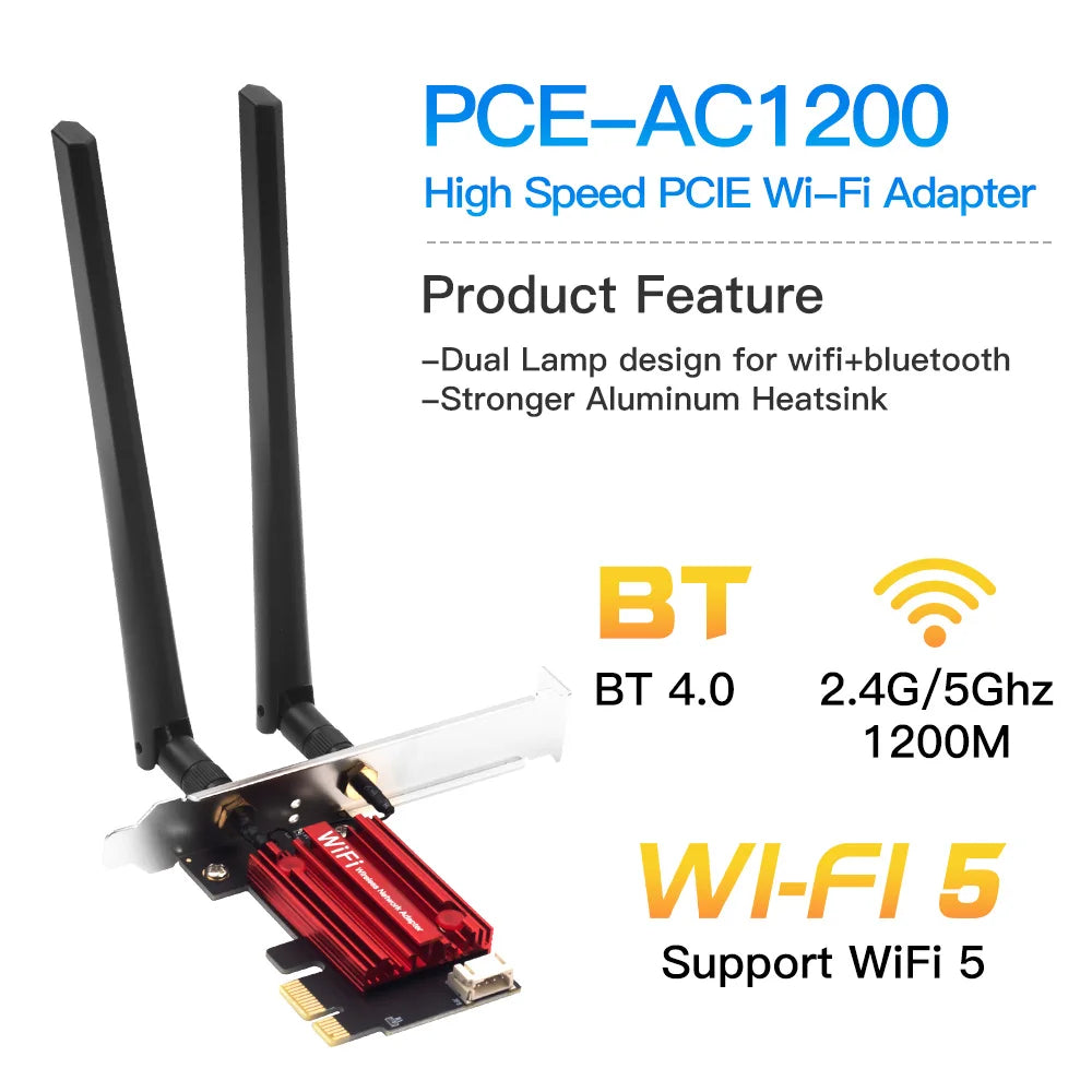 High-speed PCIe Wi-Fi adapter with antennas on a white background