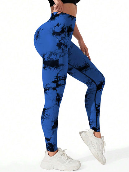 Damen High Waist Nahtlose Leggings – Tie-Dye Yoga-Hose, blickdicht, Fitness- & Workout-Tights