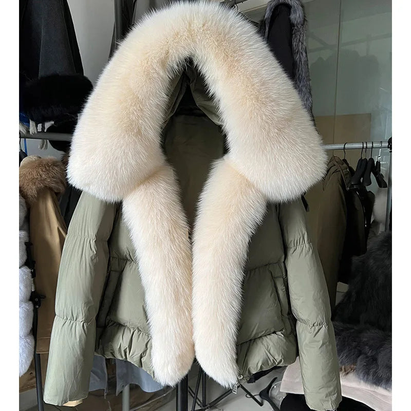 2025 MAOMAOKONG White Duck Down Jacket Winter Women Warm Loose Coat Natural Real Fox Fur Collar Thick Luxury Outerwear parkas