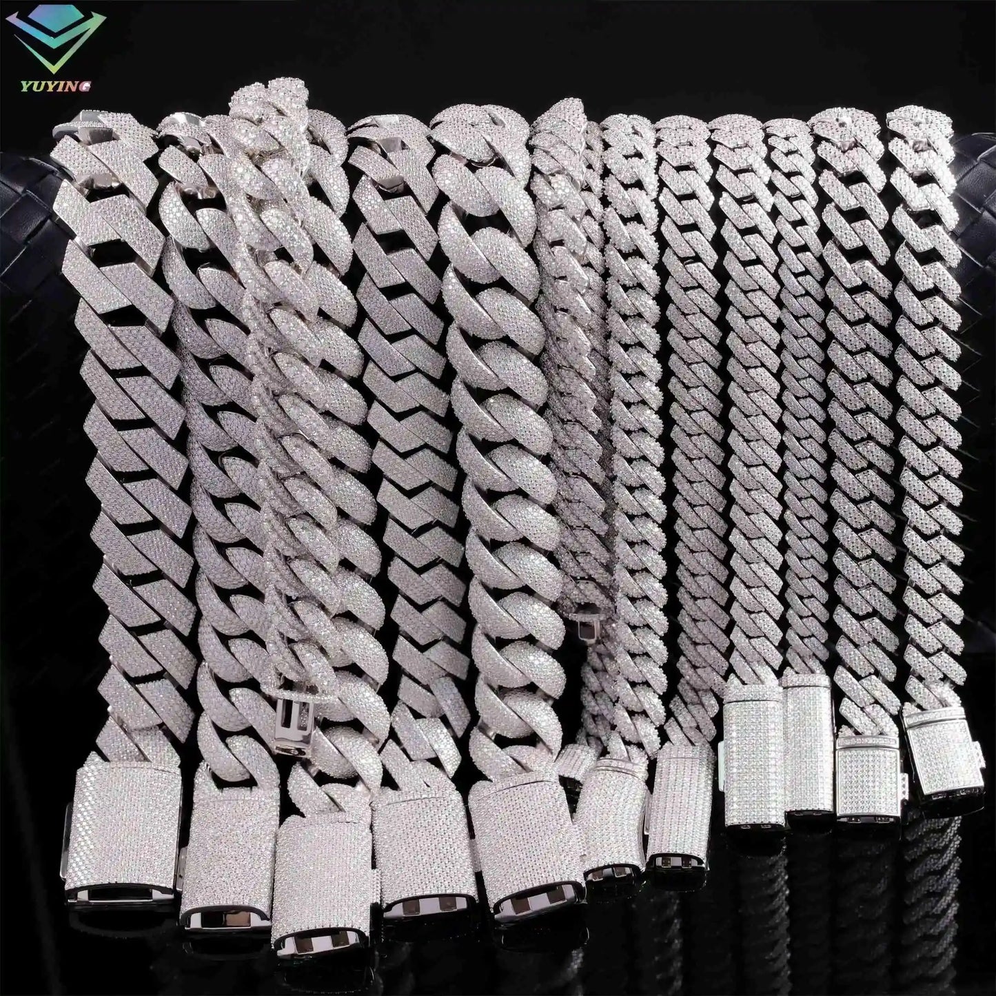 Full Ice Out Mossanite Cuban Chain 6mm 9mm 13mm 2rows 925 Sterling Silver Chain Hip Hop Necklace VVS Moissanite Cuban Link Chain
