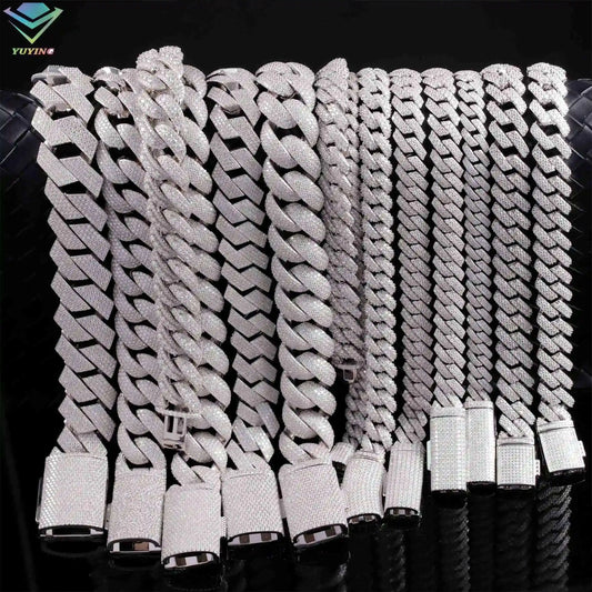 Full Ice Out Mossanite Cuban Chain 6mm 9mm 13mm 2rows 925 Sterling Silver Chain Hip Hop Necklace VVS Moissanite Cuban Link Chain