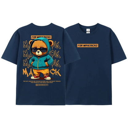 Cotton Fashion Bear Pattern Printed Men Women T Shirt Hip Hop Loose Tops Breathable Comfortable Casual Oversized Couple Clothing