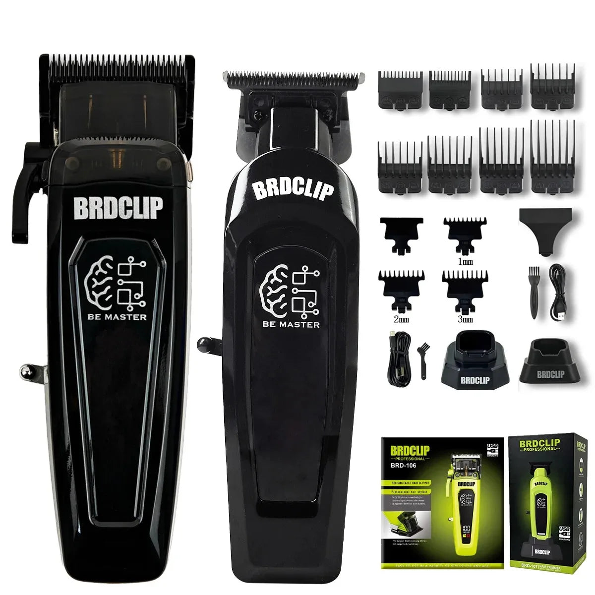 Professioneller elektrischer Haarschneider BRD 106 mit Ladestation 7500 U/min Haartrimmer für Herren DK-078 DLC Klinge 7200 U/min Friseurset 2-teilig