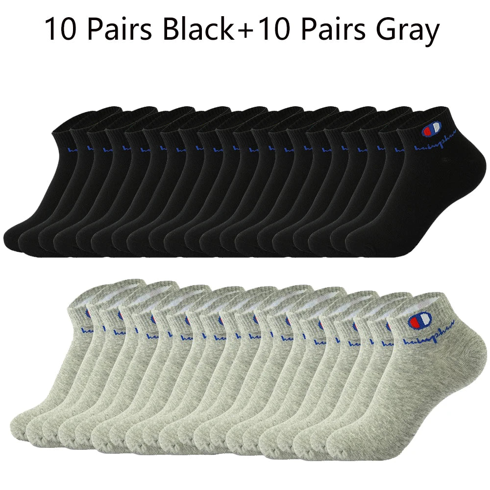 5/10/20 Paar Herren Knöchelsocken Baumwolle Klassische Markenmode Schwarz-Weiße Socken Atmungsaktive Mesh Sportsocken für den Sommer