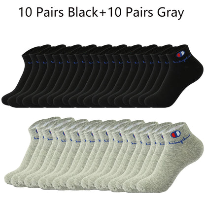 5/10/20 Paar Herren Knöchelsocken Baumwolle Klassische Markenmode Schwarz-Weiße Socken Atmungsaktive Mesh Sportsocken für den Sommer