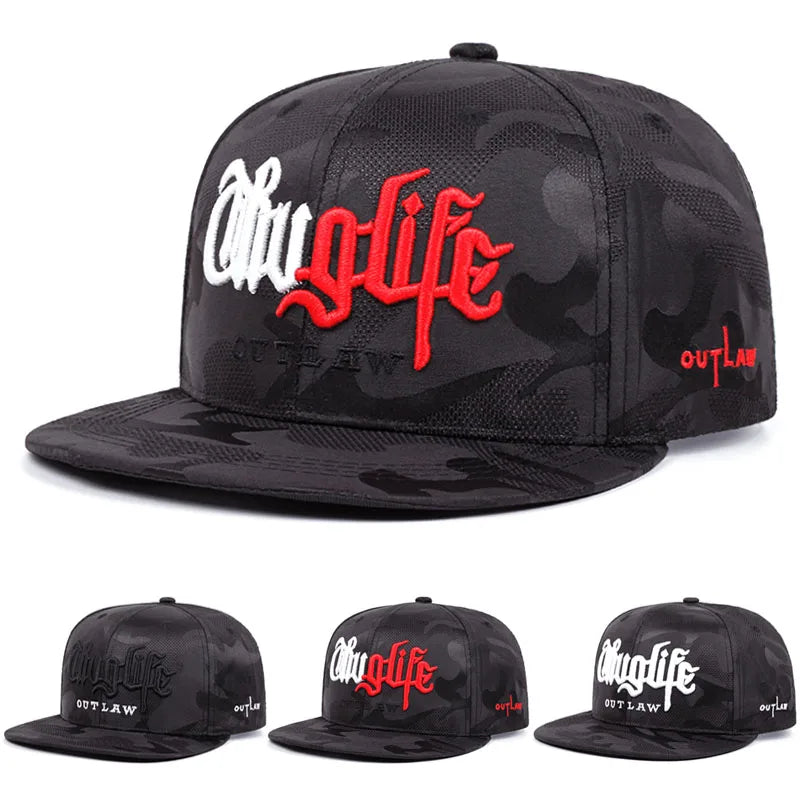 Black camouflage cap with 'Outlaw' and 'Citylife' text on a white background