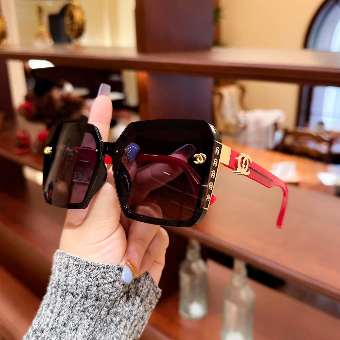 Women's Oversized UV400 Vintage Square Sunglasses