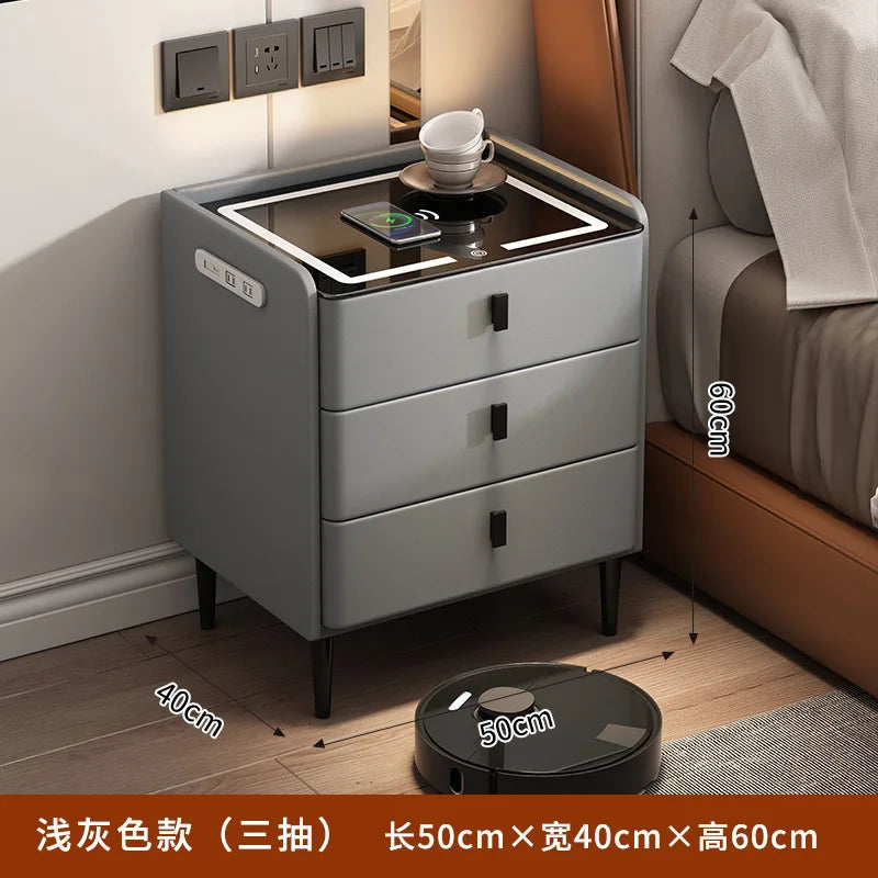 Smart Bedside Table Simple Modern Multifunctional Wireless Charging Solid Wood Audio Fingerprint Lock Bedroom Storage Cabinet