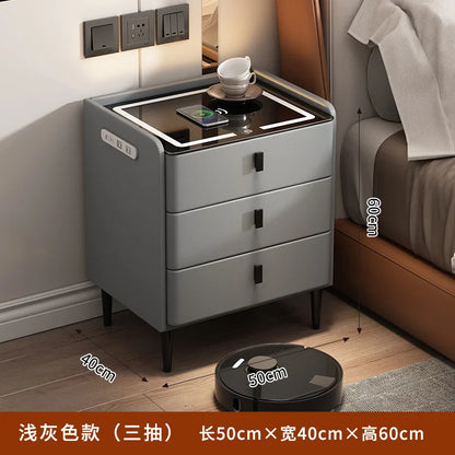Smart Bedside Table Simple Modern Multifunctional Wireless Charging Solid Wood Audio Fingerprint Lock Bedroom Storage Cabinet