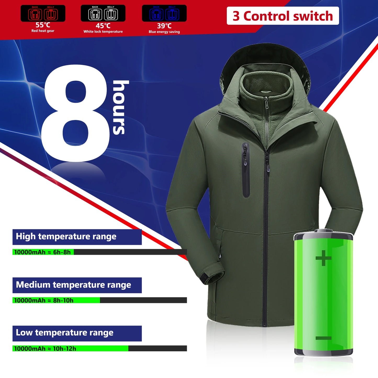 Winter USB Heated For Jacket Electric Heating Warm Clothes Motorcycle Camping Ski Combat Outdoor Sports Apparel