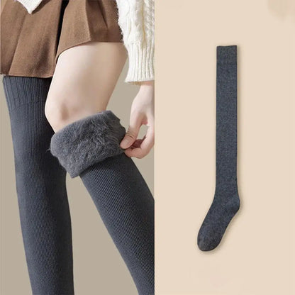 New Winter Women's Fleece-Lined Over-the-Knee Socks Thickened Warm Thigh-High Socks Solid Color Leg Warmers Boot Cuff Long Socks