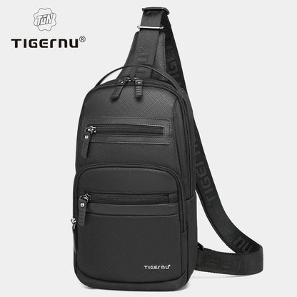 Black sling bag with Tigernu branding on a white background