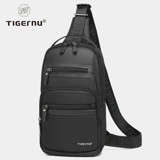 Black sling bag with Tigernu branding on a white background