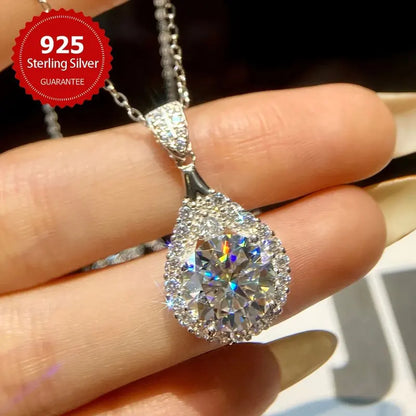 Moissanite Water Drop Necklace Pendant Female Jewelry Certified 925 Sterling Silver Anniversary Gift