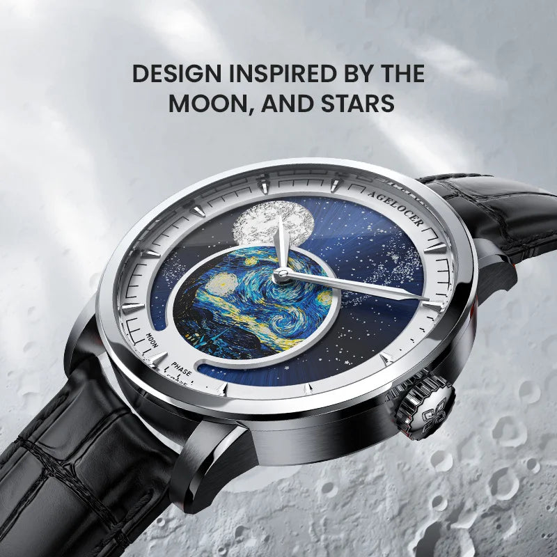 Astronomer Watch Van Gogh Oil Painting Luxury Automatic Mechanical Moon Phase Watch