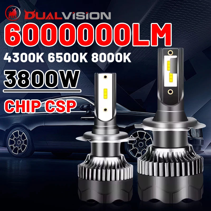 Dualvision H4 LED-Scheinwerfer 3800W 3570 CSP LED H7 H1 H11 H8 9005 9006 HB3 HB4 H9 4300K 6500K 8000K 2 STÜCK Nebelscheinwerfer Mini-Diode 12V