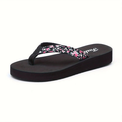 Women's Flower Pattern Platform Beach Flip Flops