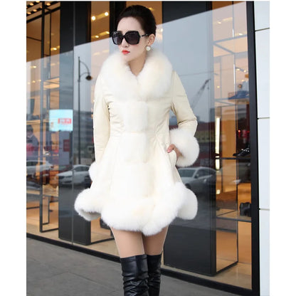 Women Faux Fur Fox Mid Length Coats Jackets Thick Warm Coat Y2k Streetwear Jacket Elegant Work Outerwear Autumn Winter 2025