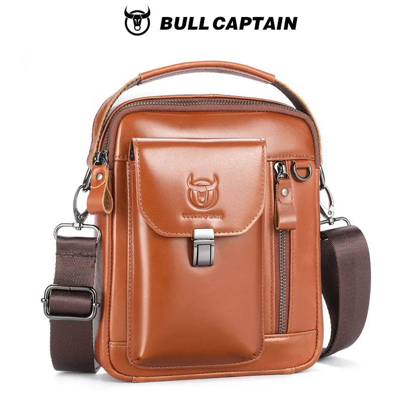 BULLCAPTAIN Herren Umhängetasche aus echtem Leder, lässige Alltagstasche, Schultertasche für Arbeit oder Reisen, Umhängetasche, sichere Reisetasche