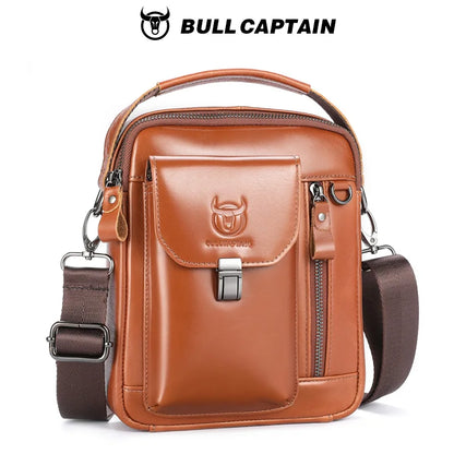 BULLCAPTAIN Herren Umhängetasche aus echtem Leder, lässige Alltagstasche, Schultertasche für Arbeit oder Reisen, Umhängetasche, sichere Reisetasche