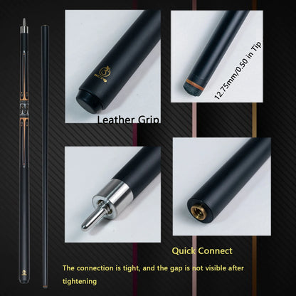 12.75mm High-Quality Multi-Layer Tip Black Tech Composite Carbon Fiber Glass Cue Stick with Dazzling Metal Patterns, Stainless S