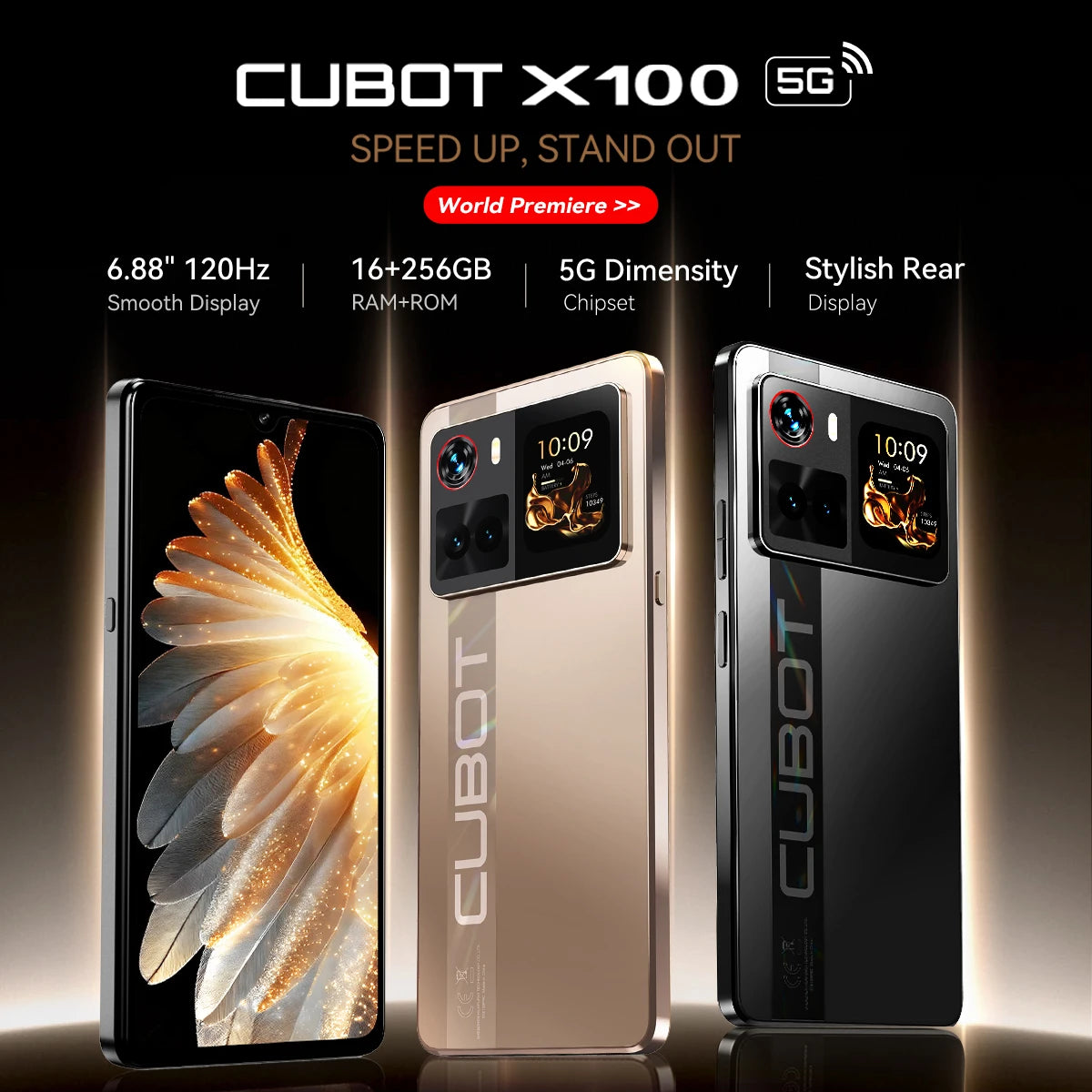 Smartphone 5G Cubot X100, Android 15, Dimensity 7025, 6nm, 2.5GHz, 6,88-Zoll-Bildschirm, 16GB (8+8), 256GB, 64MP Kamera, 5100mAh Akku