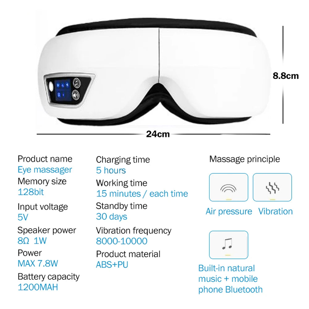Smart airbag vibrating eye massager with Bluetooth music relaxation function can relieve eye fatigue, care for eye health, and