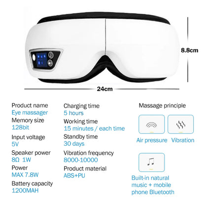 Smart airbag vibrating eye massager with Bluetooth music relaxation function can relieve eye fatigue, care for eye health, and