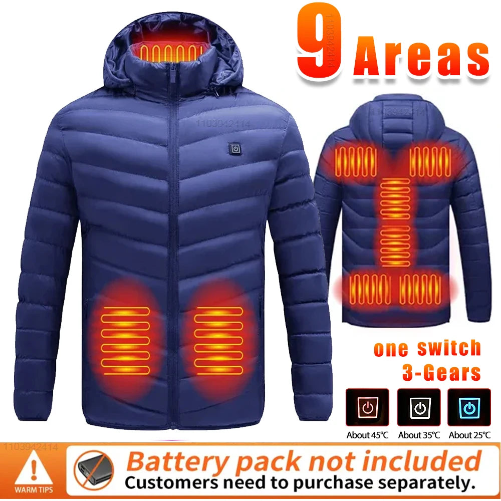 Neue beheizte Jacke Herren Damen Mäntel 9/21 Zonen USB selbstbeheizte Kleidung Winter Ski Camping beheizte Daunenjacke mit abnehmbarer Kapuze
