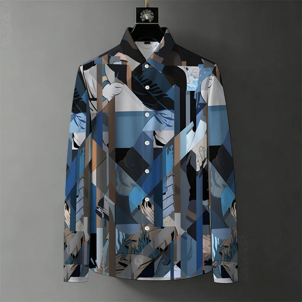 Teglex Men's Wrinkle-Free Color-Block Long Sleeve Shirt
