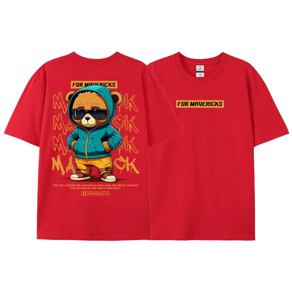 Cotton Fashion Bear Pattern Printed Men Women T Shirt Hip Hop Loose Tops Breathable Comfortable Casual Oversized Couple Clothing