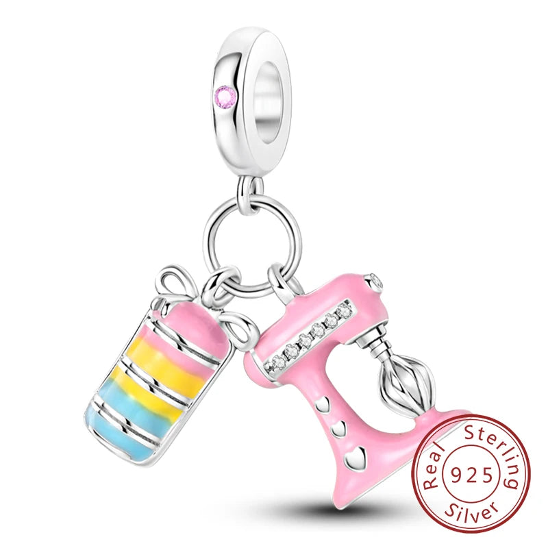 Charm 925 Sterling Silver Pink Pendant Charm Fit Original Charm Bracelet Necklace Beads DIY Jewerlry Accessories