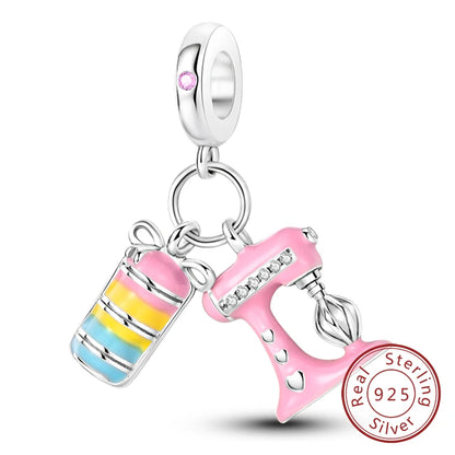 Charm 925 Sterling Silver Pink Pendant Charm Fit Original Charm Bracelet Necklace Beads DIY Jewerlry Accessories