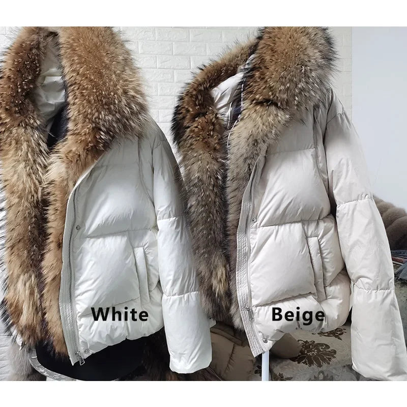 2025 MAOMAOKONG White Duck Down Jacket Winter Women Warm Loose Coat Natural Real Fox Fur Collar Thick Luxury Outerwear parkas
