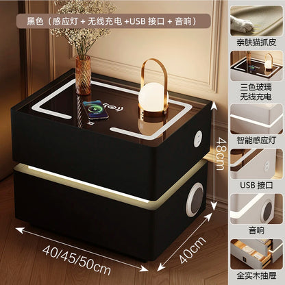 Intelligenter Nachttisch mit kabellosem Laden, schwebender LED-Nachttisch, luxuriöser, moderner Nachttisch mit 2 Schubladen, kompakte Schlafzimmermöbel