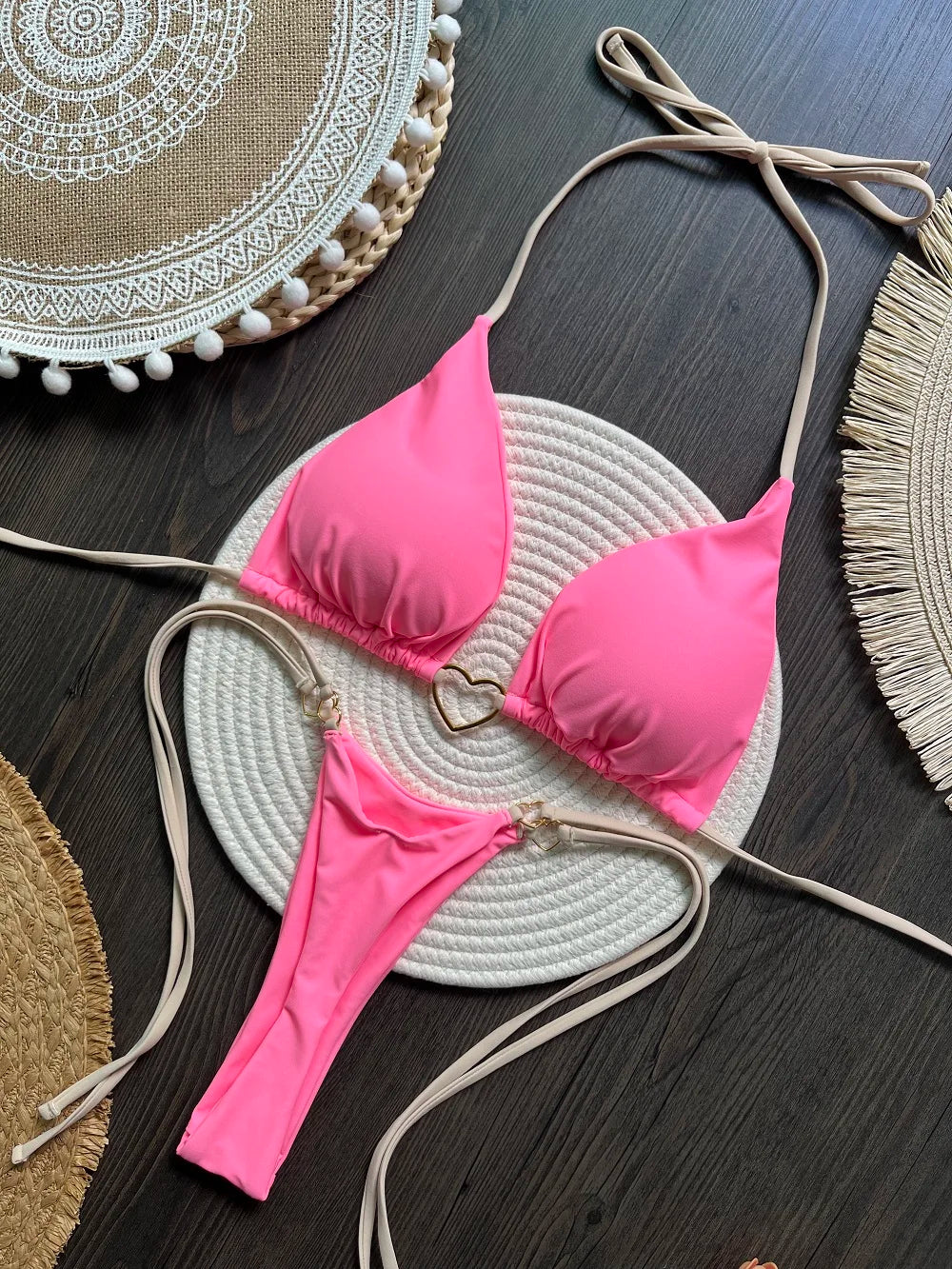 Sexy Halter Triangle Thong Bikini Set Swimwear