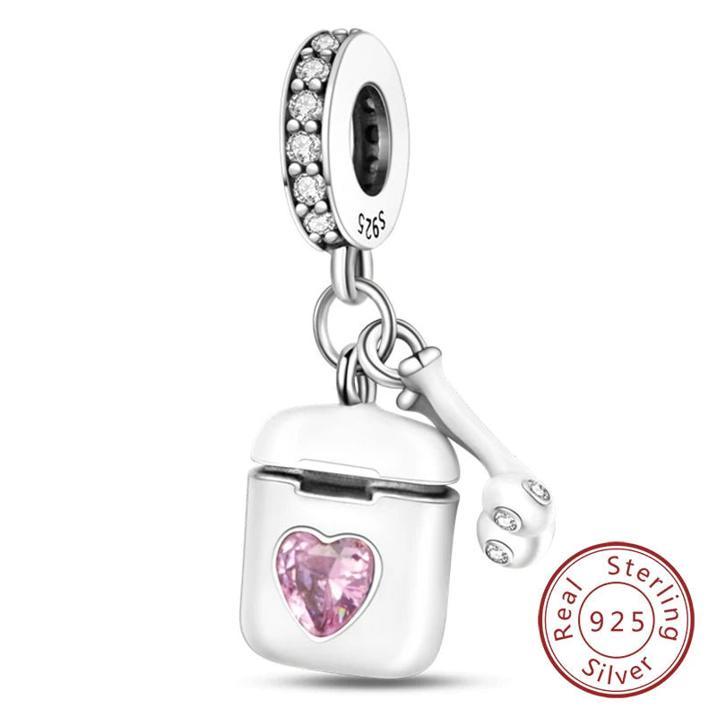 Charm 925 Sterling Silver Pink Pendant Charm Fit Original Charm Bracelet Necklace Beads DIY Jewerlry Accessories