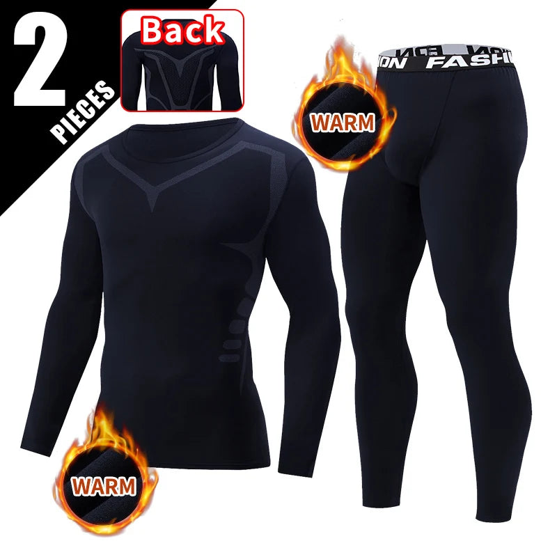 2er-Set Herbst/Winter Herren Sport- und Freizeit Thermo-Unterwäsche-Set Bequem, stark dehnbar, Sportler-Rundhalsoberteil, vielseitige Hose