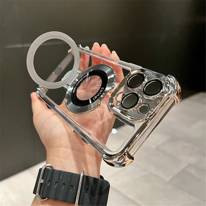 Luxuriöse Beschichtung, stoßfeste magnetische Halterung für Magsafe Clear Case für iPhone 15 16 14 13 12 17 Pro Max mit Ständerabdeckung