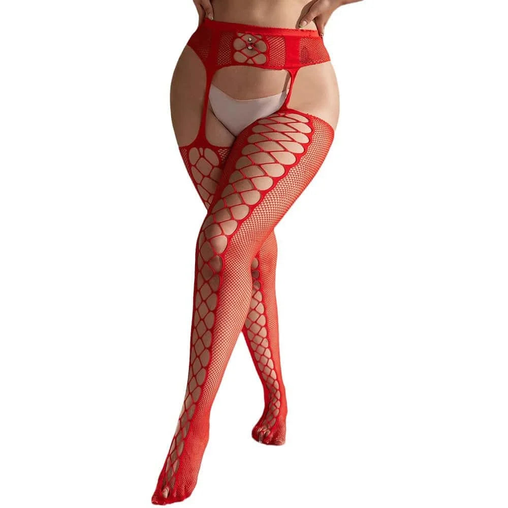 Women Fishnet Open Crotch Suspender Tights XXXL